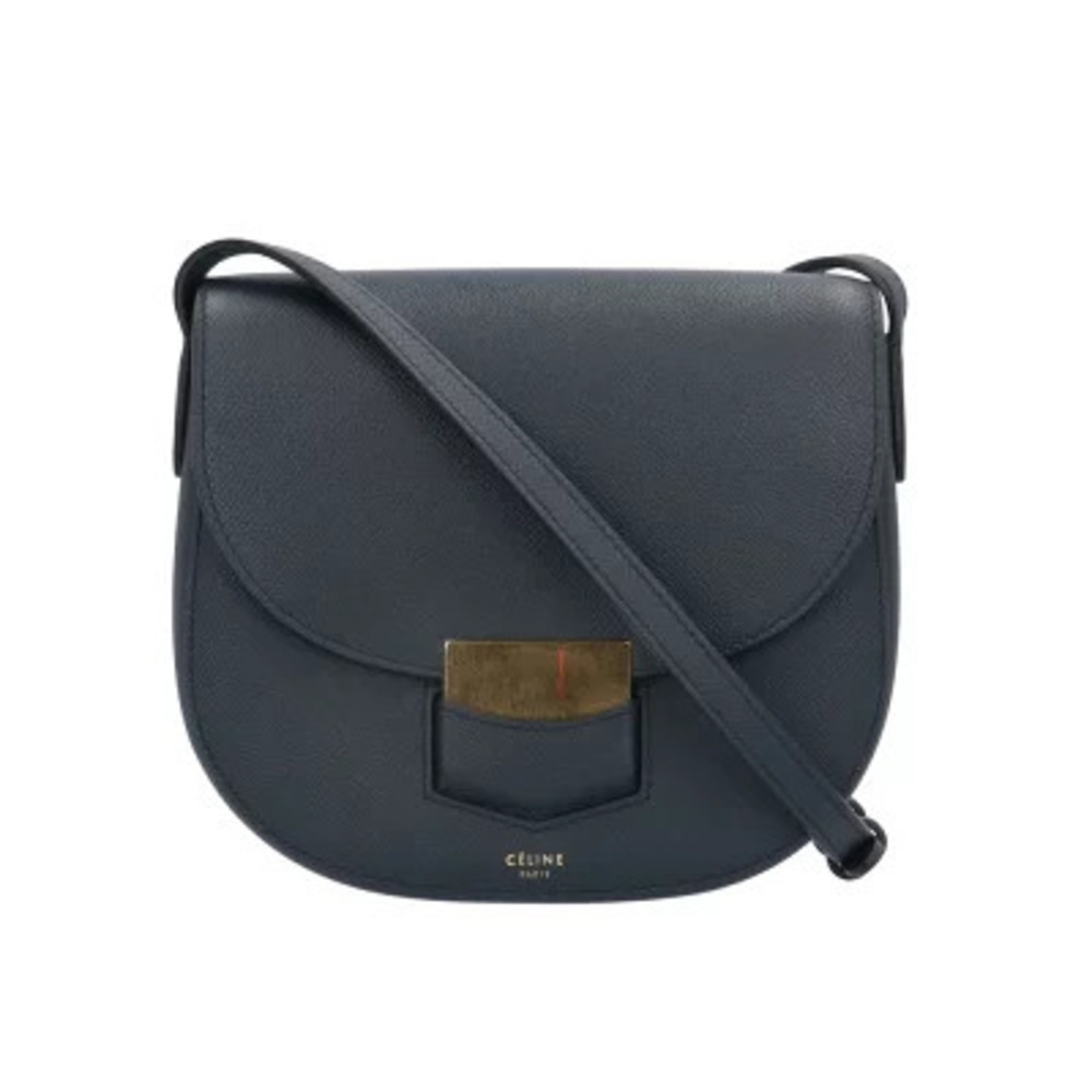 Celine Trotter Shoulder Bag Leather Navy Blue